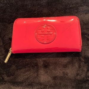 Tory Burch Pink Patent Leather Continental Wallet